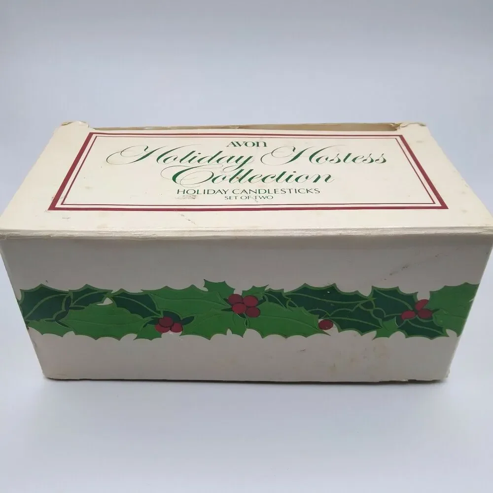 Vintage Holly Candlestick Holders Glass Leaves Berries Holiday Christmas 1981